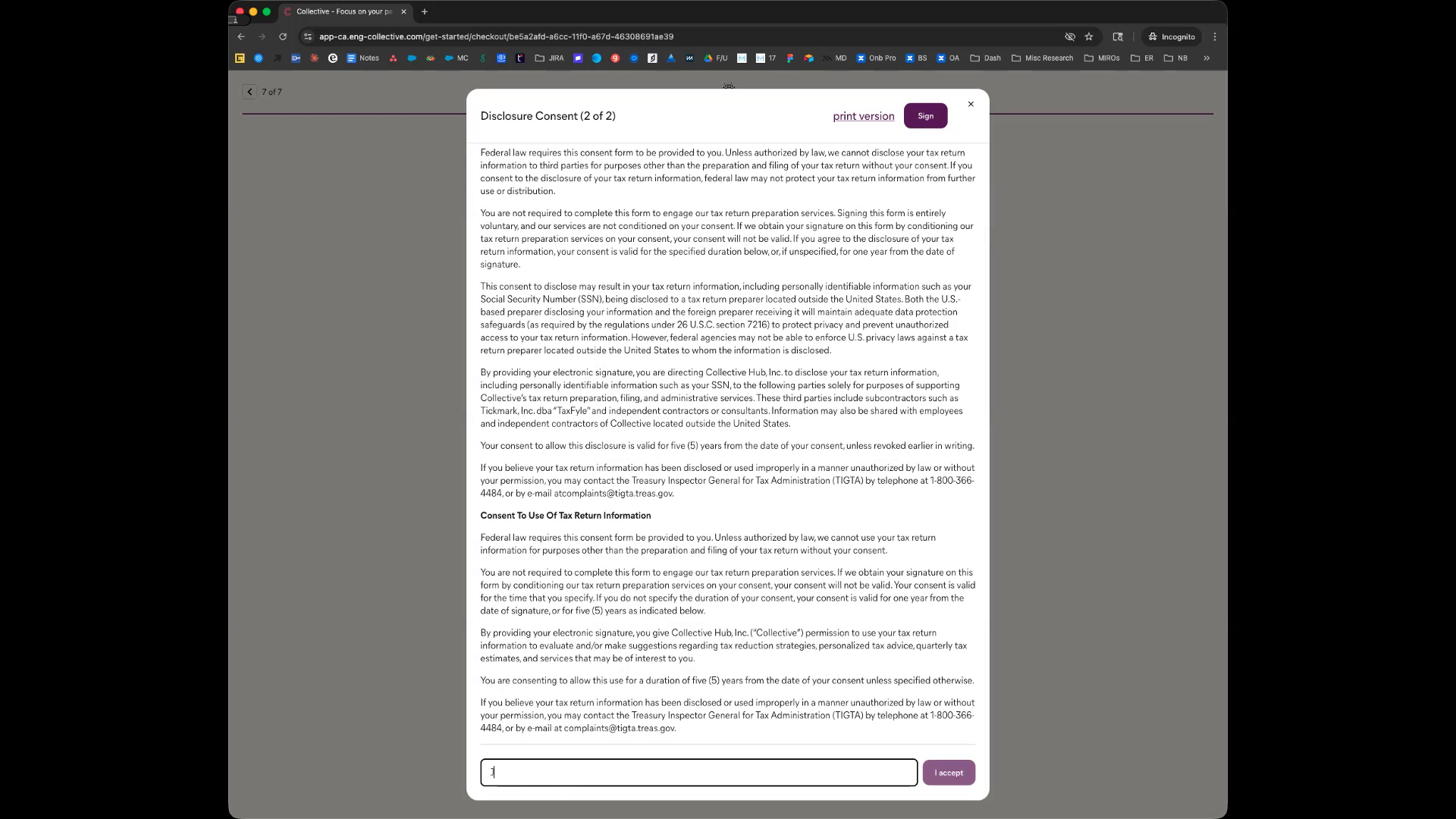 Signing terms of service