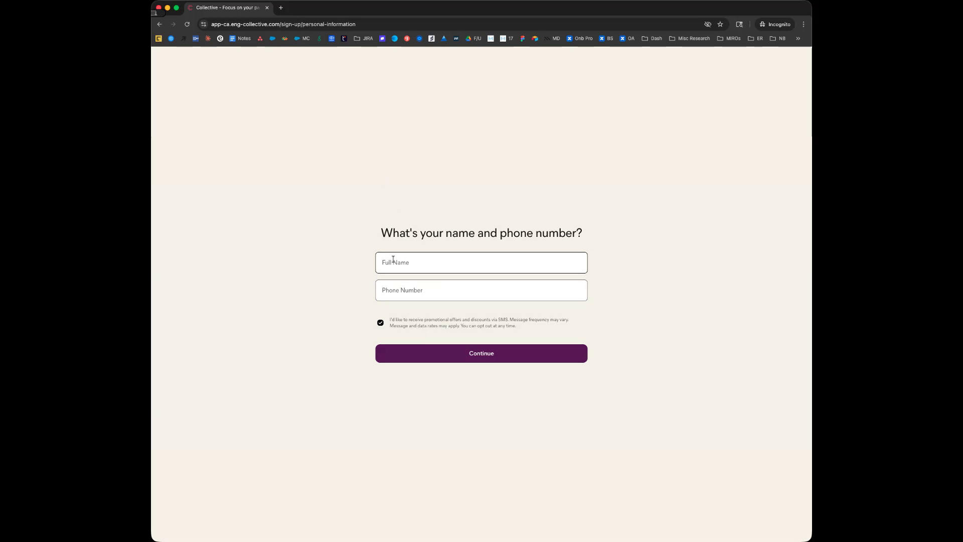 Entering personal details