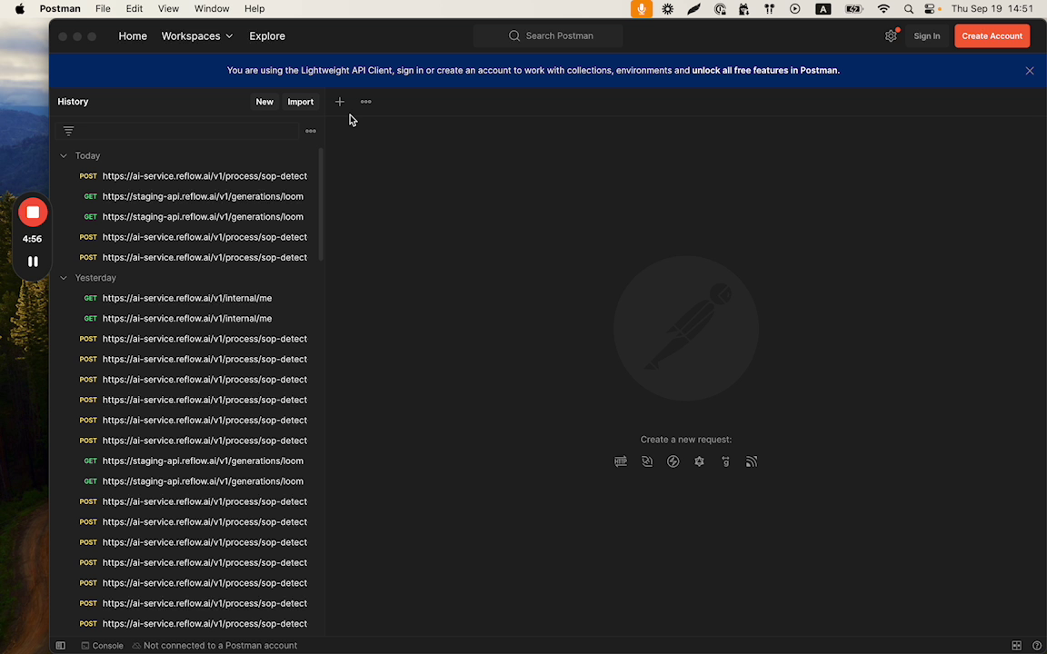 Creating a new request in Postman