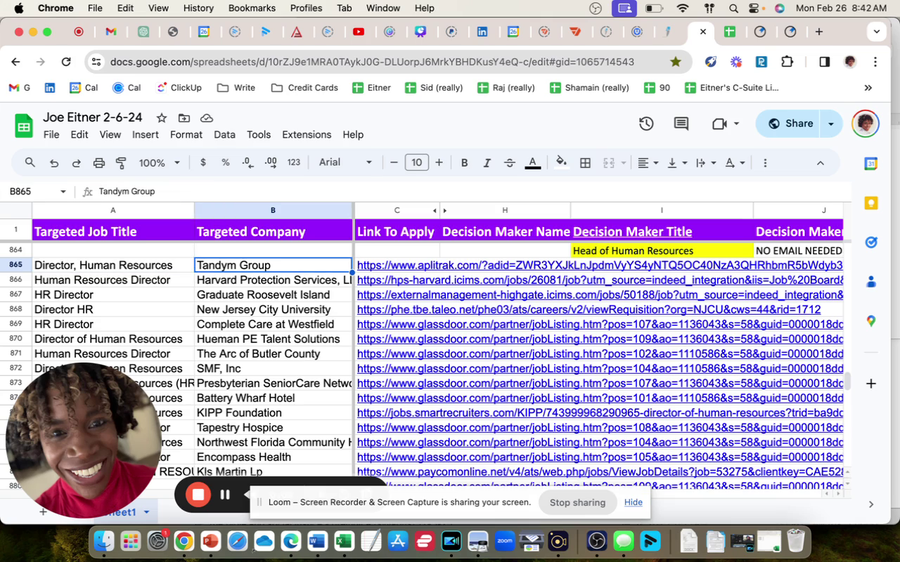 The target company is in column B