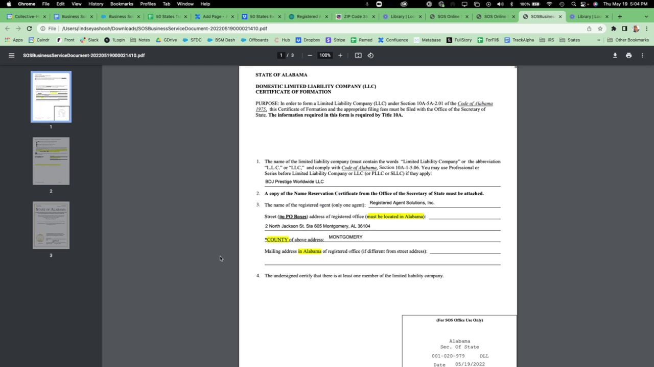 Printing the Certificate of Formation