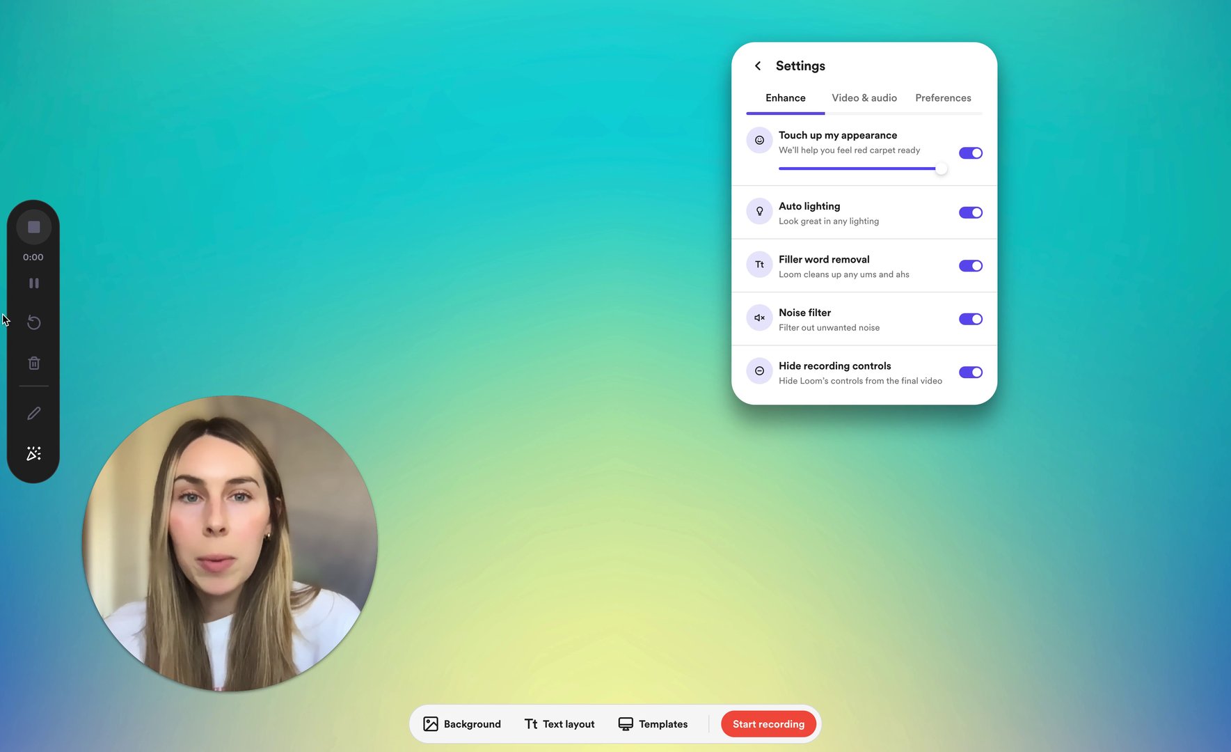 Editing recording settings in Loom