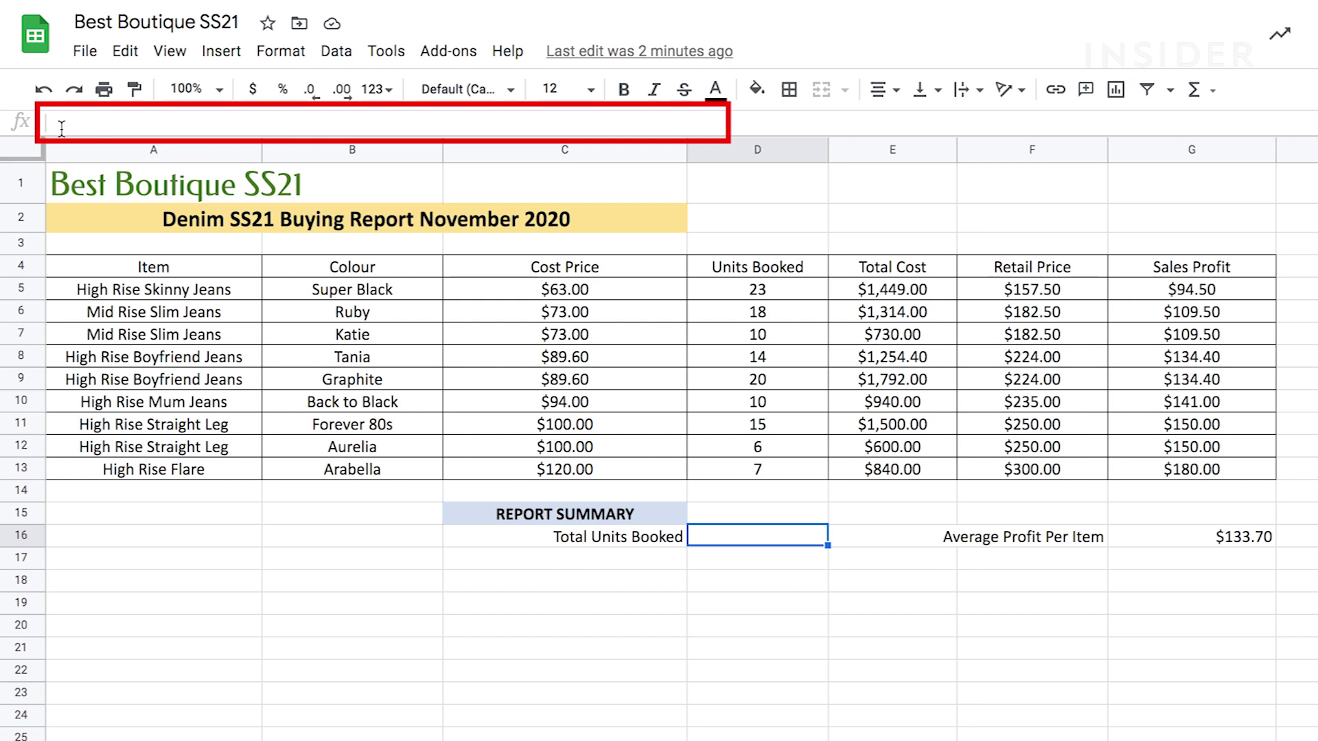 Formula bar location