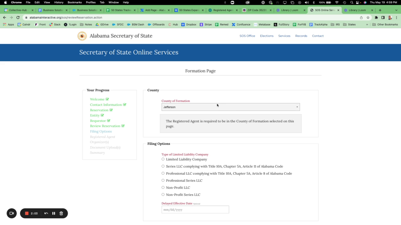 Registered agent county selection