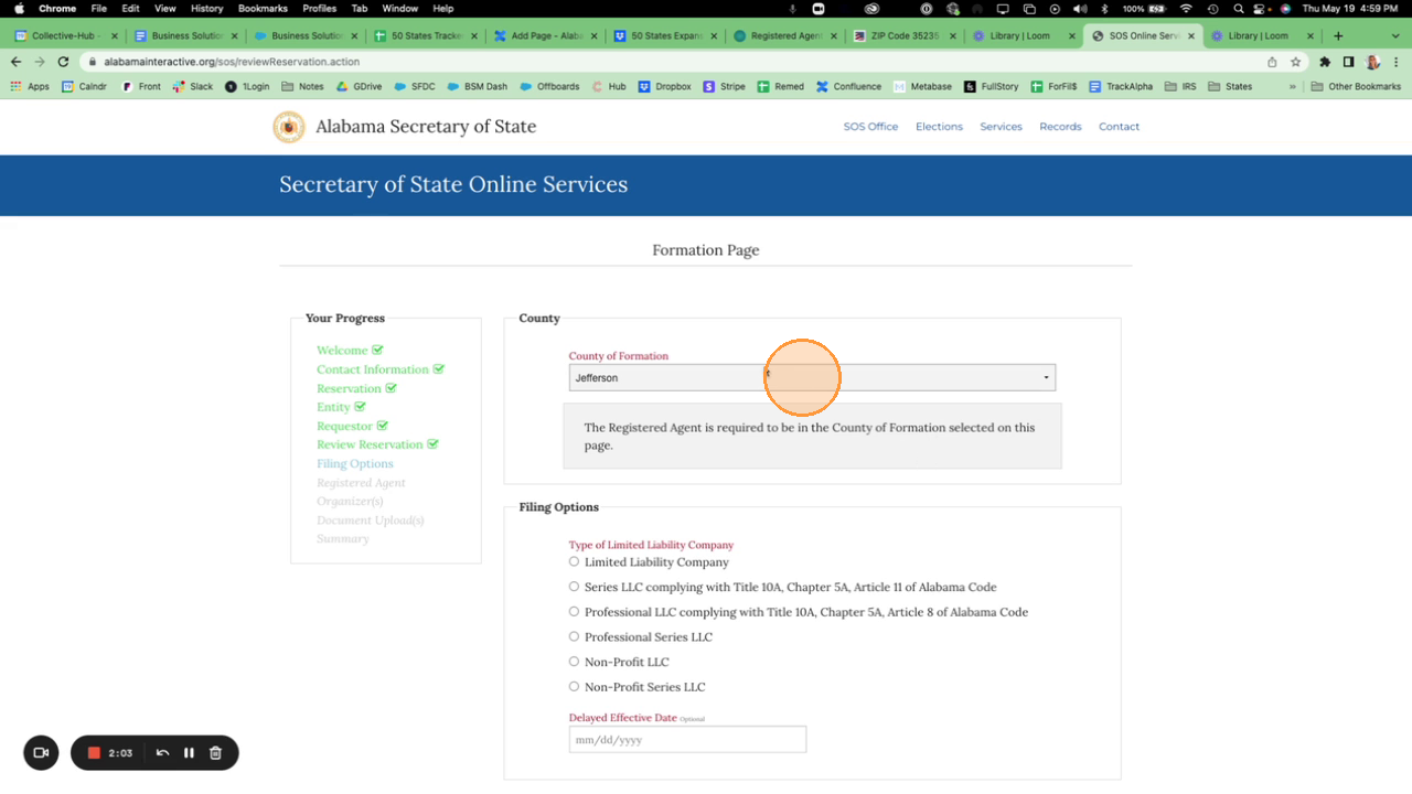 Registered Agent County selection