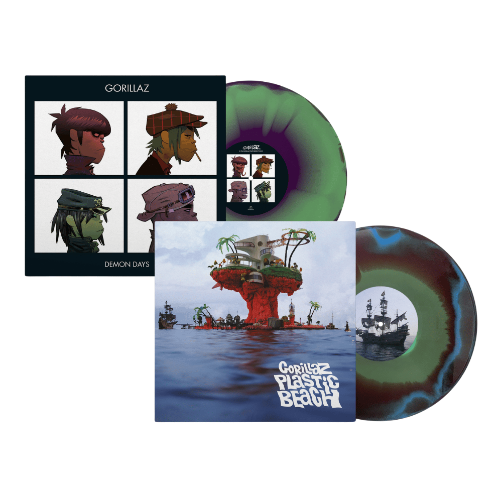 Demon Days Green, Purple & Red LP + Plastic Beach Blue, Green