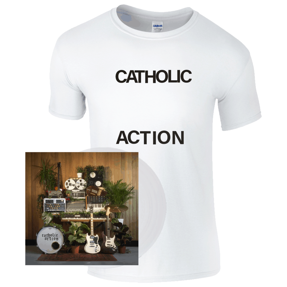 Buy Online Catholic Action - Celebrated By Strangers Clear Vinyl Album + T-Shirt Bundle