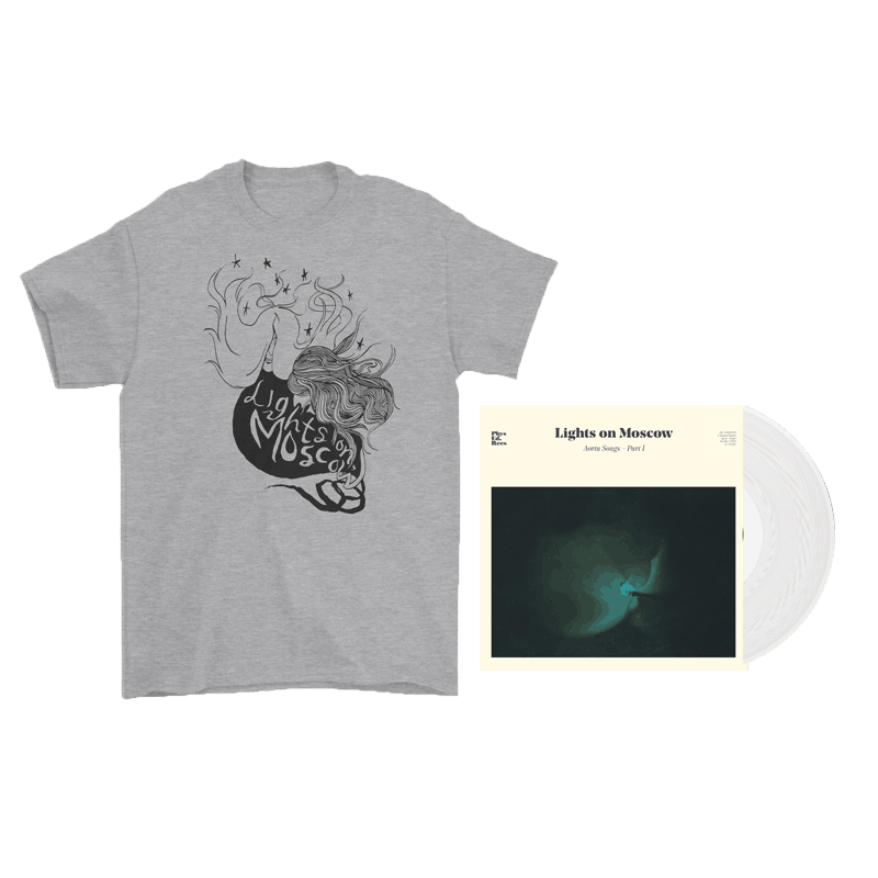 Buy Online Lights On Moscow - Aorta Songs - Grey T-shirt & Clear heavyweight Vinyl Bundle (Ltd)