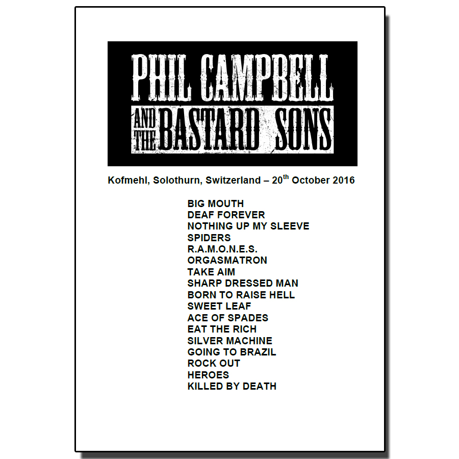 Buy Online Phil Campbell And The Bastard Sons - Set List From Solothurn Show (Signed)