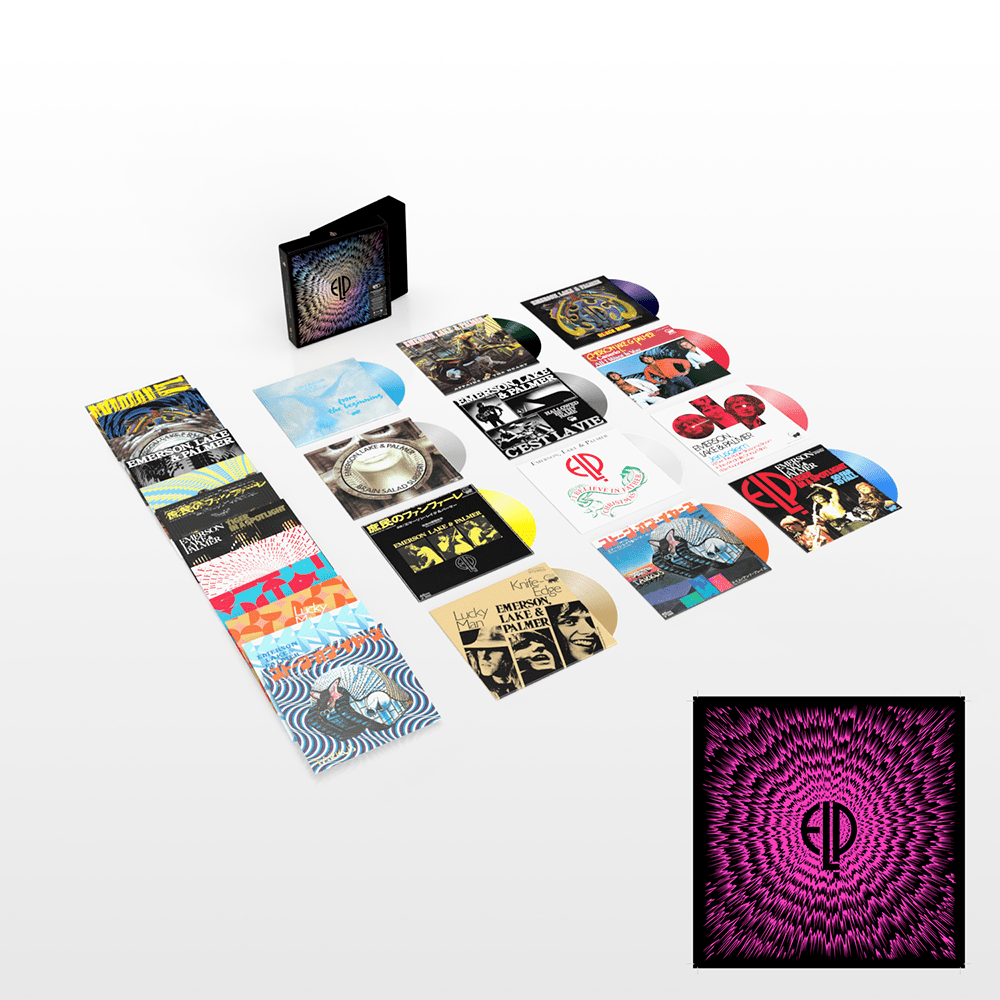 Buy Online Emerson, Lake & Palmer - Singles (Deluxe 12 x 7" Box Set) with Exclusive Neon Ink Art Card Signed by Carl Palmer