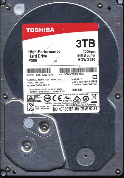 TOSHIBA 3TB HDKPC08AMA01 S HDKPC08AMA01 2200A9038001 DONOR DRIVE