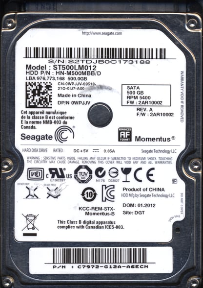 SAMSUNG 500GB ST500LM012 FW 2AR10002 M8_REV. DONOR DRIVE