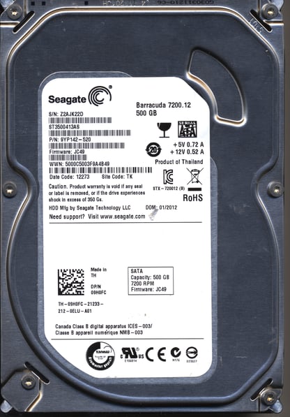 SEAGATE 500GB ST3500413AS 9YP142-520 SN Z2A FW JC49 100535704 DONOR DRIVE