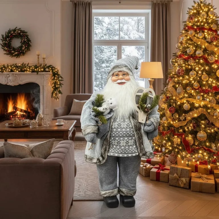 Papai Noel Gigante 110cm – Decoração Natalina + Brinde! - Cinza