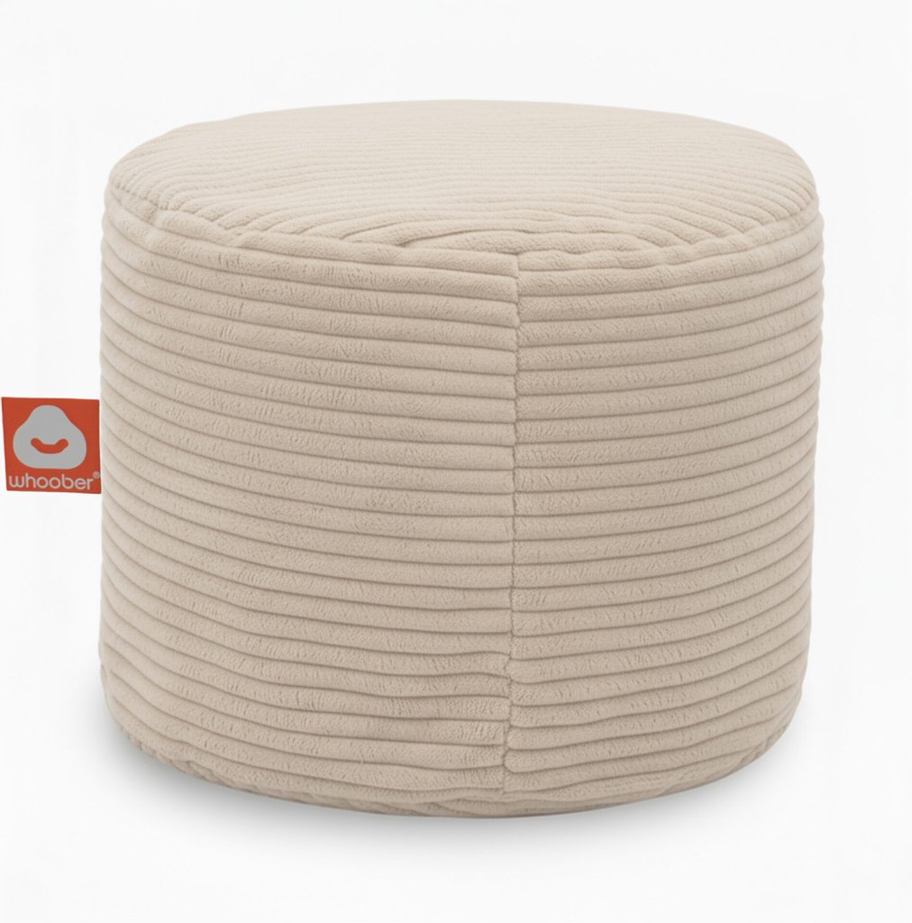 Detail van de creme poefzitzak met losse binnenzak en rits