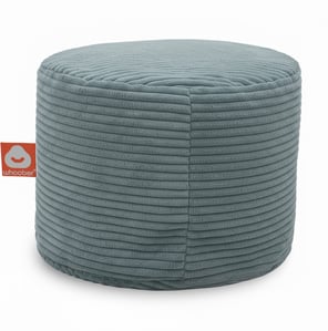 Detail van de licht blauwe poefzitzak met losse binnenzak en rits