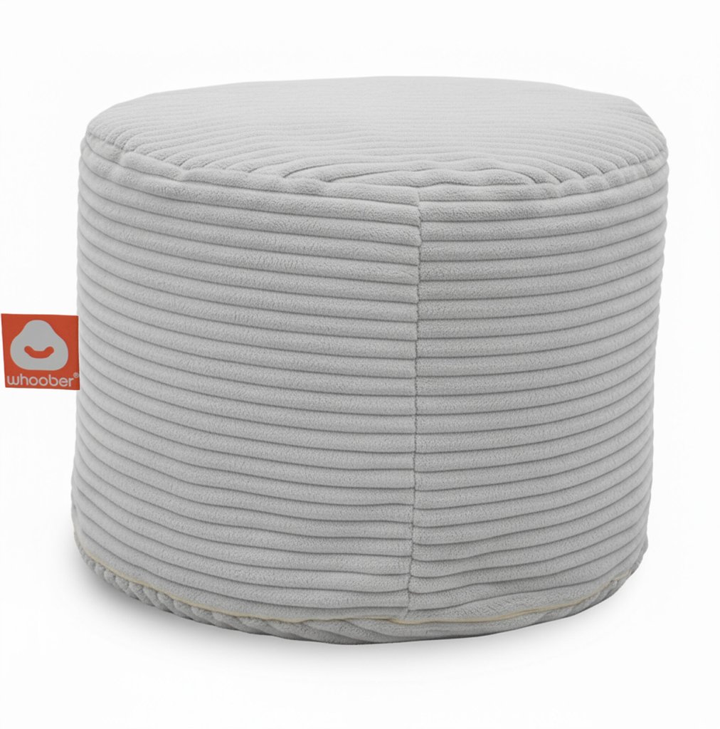 Detail van de licht grijs poefzitzak met losse binnenzak en rits