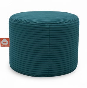 Detail van de turquoise poefzitzak met losse binnenzak en rits