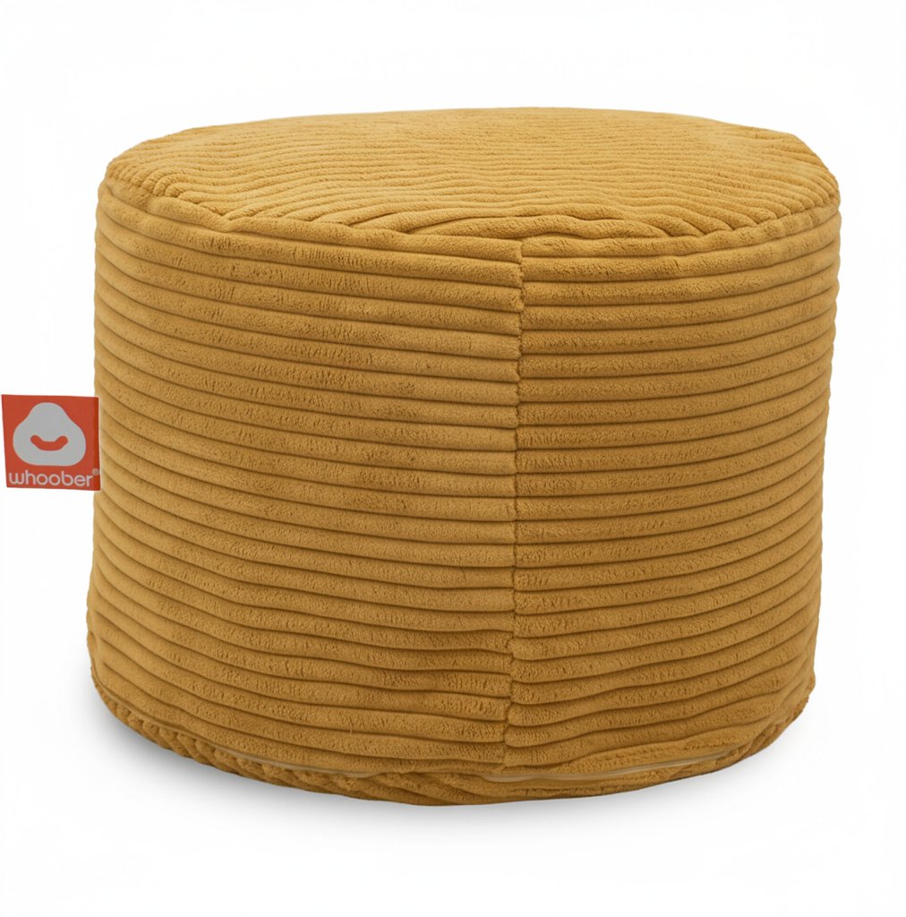 Detail van de gele poefzitzak met losse binnenzak en rits