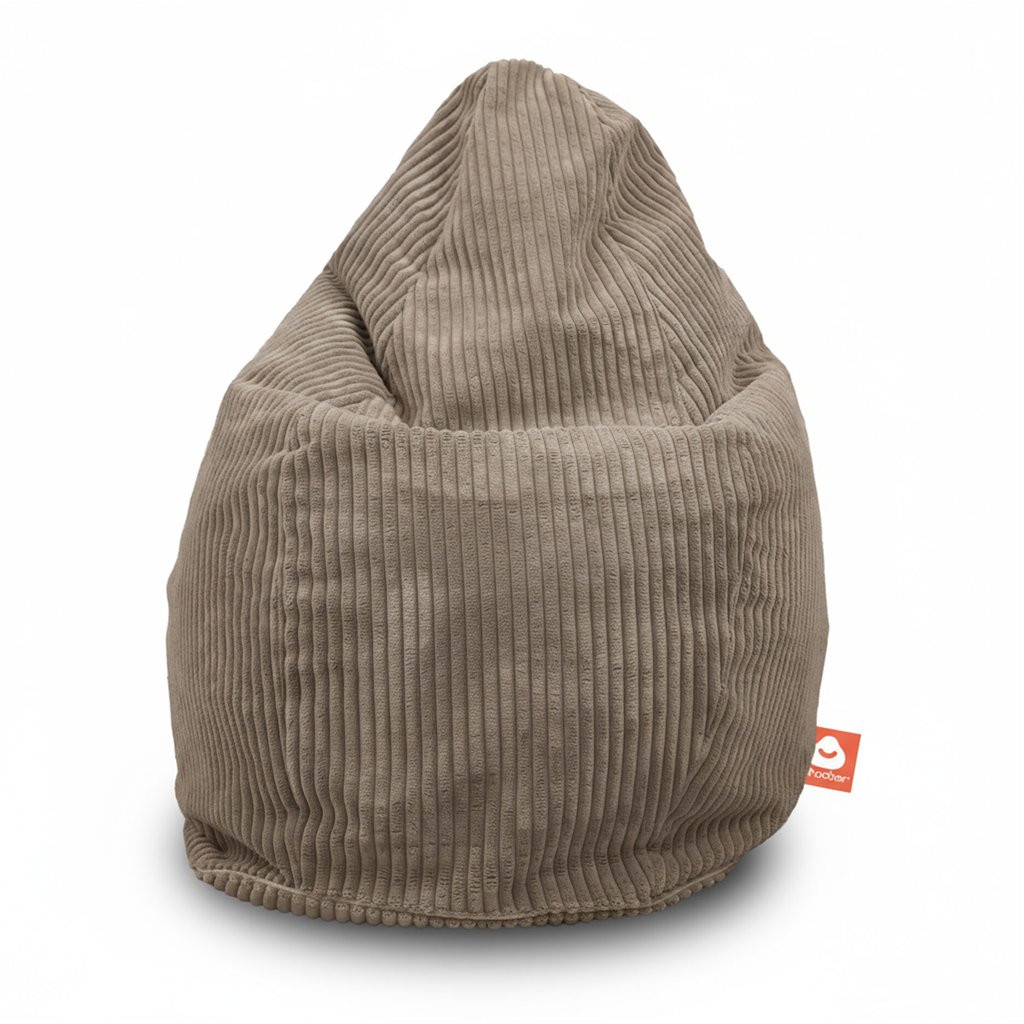 Barça taupe dik ribfluweel peervormige zitzak voorkant