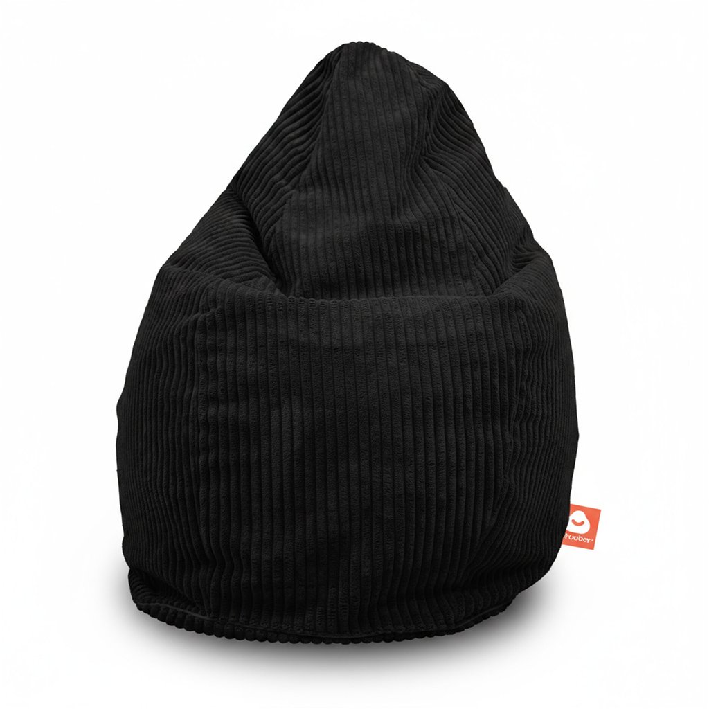 Barça zwart dik ribfluweel voorkant peervormige zitzak