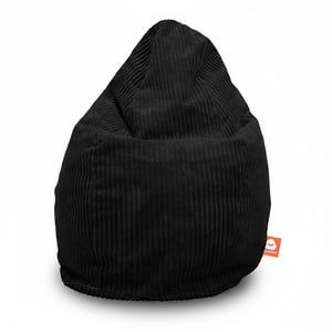 Barça zwart dik ribfluweel voorkant peervormige zitzak