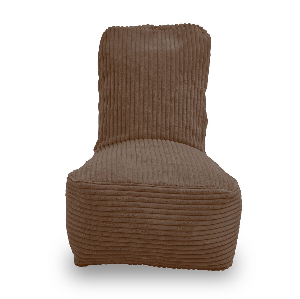 Fiji donkerbruin kinderzitzak in dik ribfluweel – aquablauw. Voorkant met hoge rugleuning