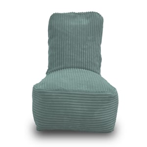 Fiji lichtblauw kinderzitzak in dik ribfluweel – aquablauw. Voorkant met hoge rugleuning