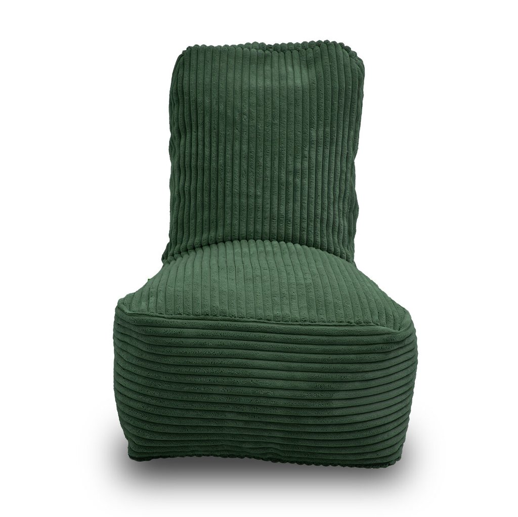 Fiji donker groene kinderzitzak in dik ribfluweel – aquablauw. Voorkant met hoge rugleuning