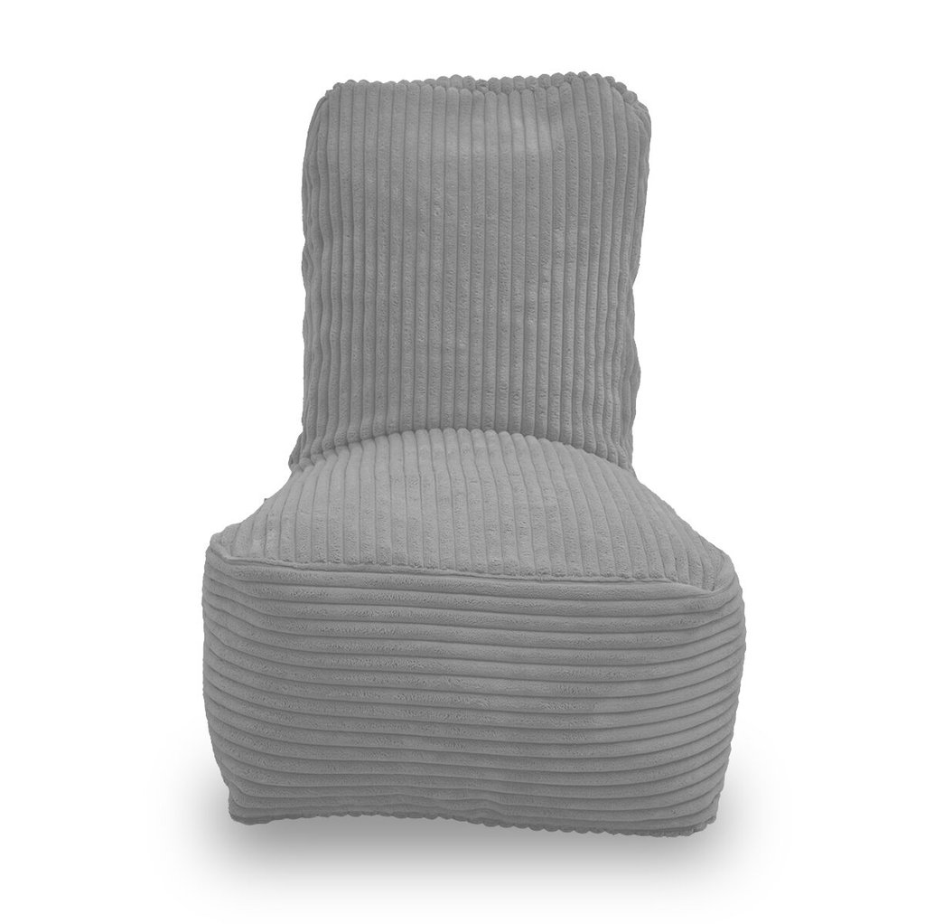 Fiji grijs kinderzitzak in dik ribfluweel – aquablauw. Voorkant met hoge rugleuning