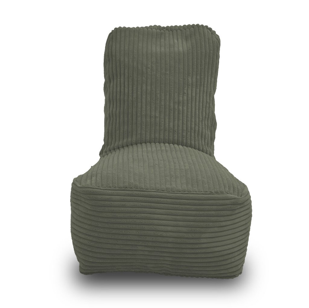 Fiji legergroene kinderzitzak in dik ribfluweel – aquablauw. Voorkant met hoge rugleuning