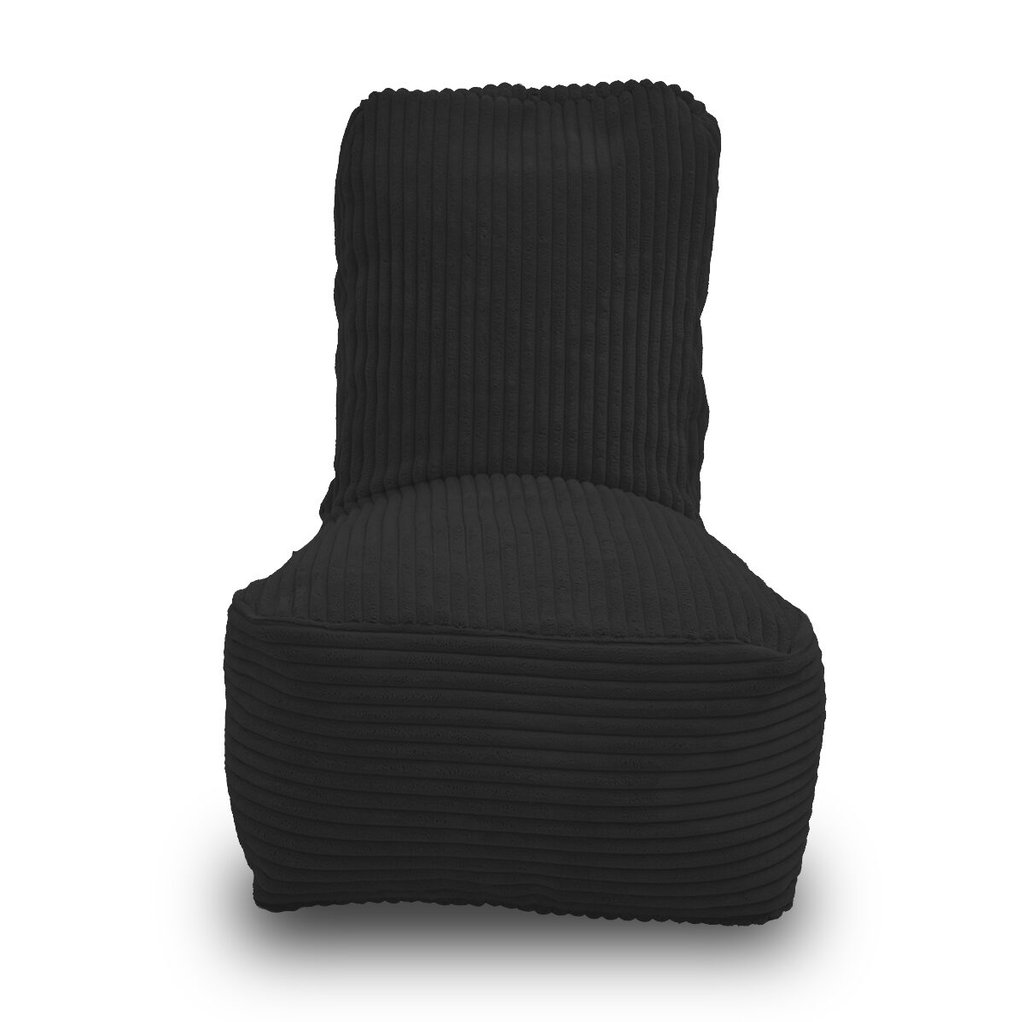 Fiji zwarte kinderzitzak in dik ribfluweel – aquablauw. Voorkant met hoge rugleuning