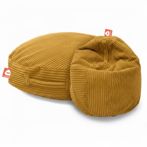 Ibiza gele ronde zitzak in dikke ribfluweel als stoel en liggend