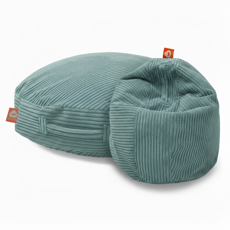 Ibiza Ronde Zitzak Aquablauw Ribfluweel