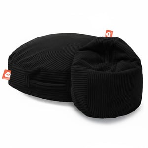 Ibiza zwart ronde zitzak in dikke ribfluweel als stoel en liggend