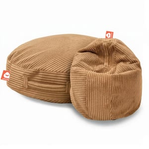 Ibiza beige zitzak in dikke ribfluweel als stoel en liggend