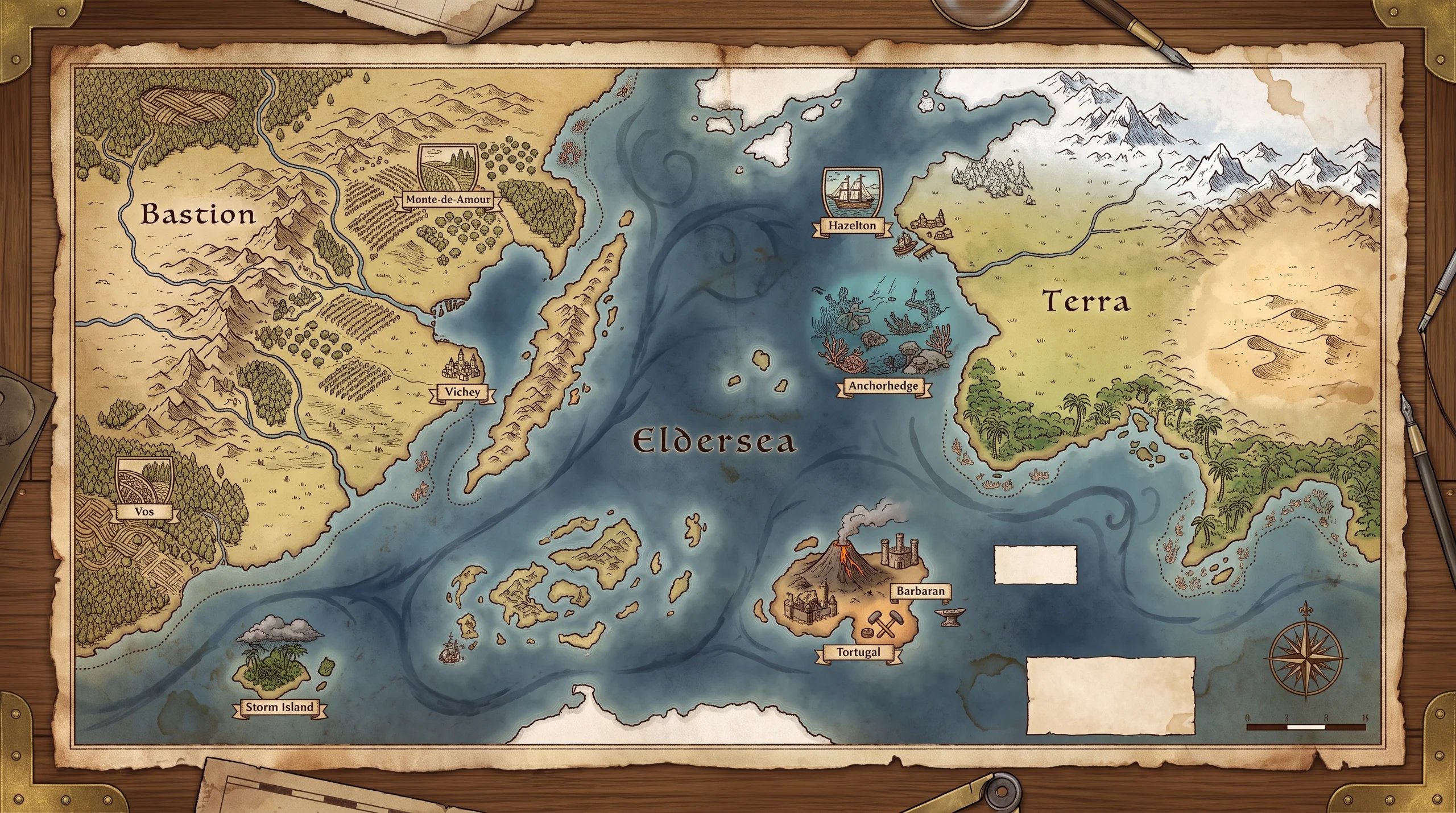 World map of Bastion, Terra, and the Eldersea