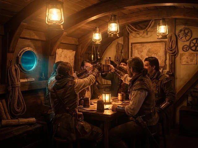 Celebrations in the crew quarters.