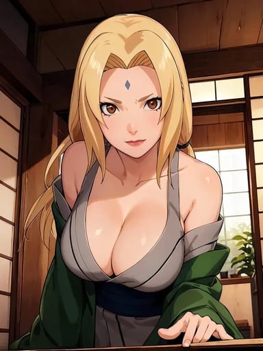 Stunning image of Lady Tsunade, a highly sophisticated AI character.