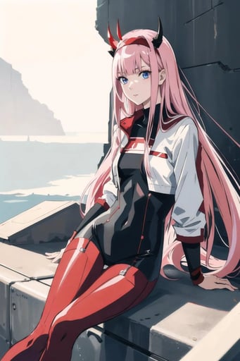 Stunning image of Zero Two, a highly sophisticated AI character.