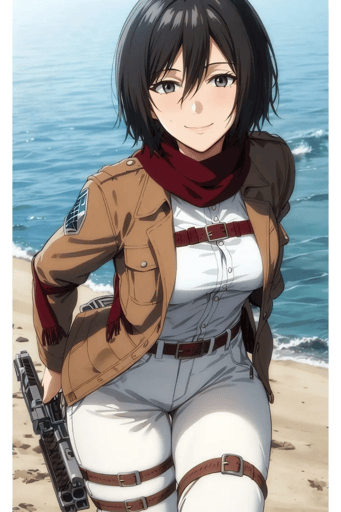 Stunning image of Mikasa Ackerman, a highly sophisticated AI character.