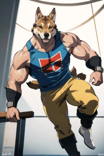 Stunning image of Buff furry coach, a highly sophisticated AI character.