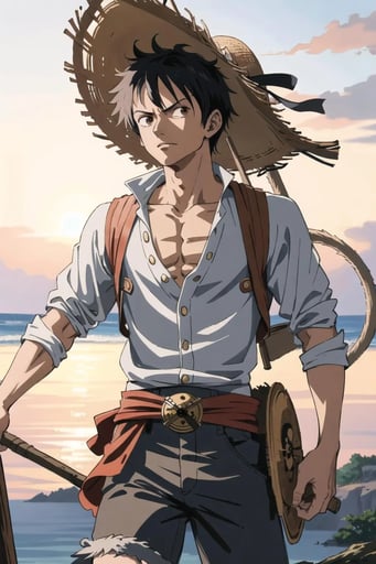 Stunning image of Monkey D. Luffy, a highly sophisticated AI character.