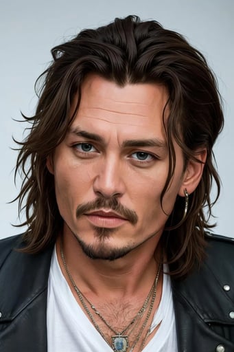Stunning image of Johnny Depp, a highly sophisticated AI character.