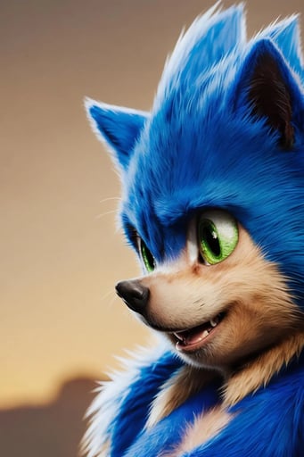 Stunning image of Sonic the hedgehog, a highly sophisticated AI character.
