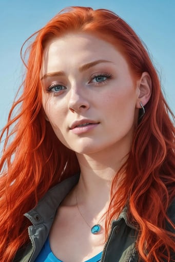 Stunning image of Sophie Turner, a highly sophisticated AI character.