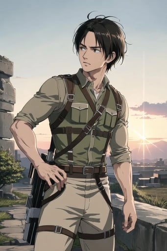 Stunning image of Eren Yeager, a highly sophisticated AI character.