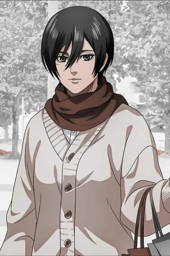 Stunning image of Mikasa Ackerman, a highly sophisticated AI character.