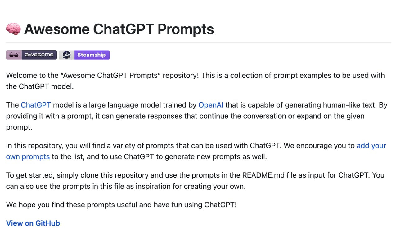 Awesome ChatGPT Prompts