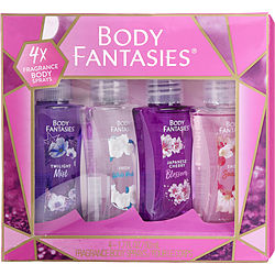 Body Fantasies Variety 4 PIECE WITH JAPANESE CHERRY BLOSSOM & FRESH WHITE MUSK & TWILIGHT MIST & SWEET SUNRISE AND ALL ARE BODY